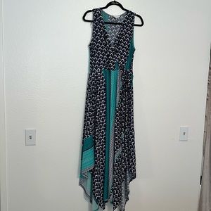 Navy blue and green pattern maxi dress - Size M